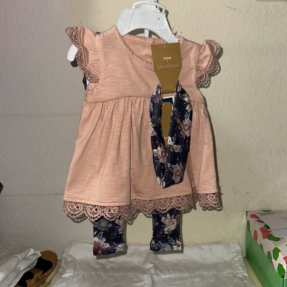 3 month baby spring blouse and legging set w/bow